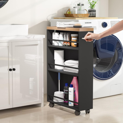 Slim Storage Cart, Rolling Narrow Kitchen Cart on Wheels for Small Place, 4-Tier - Picture 3 of 8