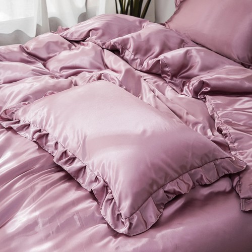 Set copripiumino in raso 3 pezzi biancheria da letto in seta copripiumino motivo volant set letto - Foto 21 di 27