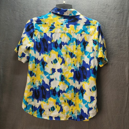 Kim Rogers Linen Casual Button-Up Blouse Size Regular Medium Colorful Top - Picture 9 of 11