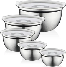 Finedine Stainless Steel Mixing Bowls Set with Lids, Home Kitchen Cooking Essent