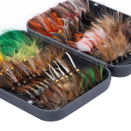 Goture 76pcs Fly Flies Dry Wet Nymph Streamer Fly Fishing Lures Trout Salmon - Picture 4 of 8