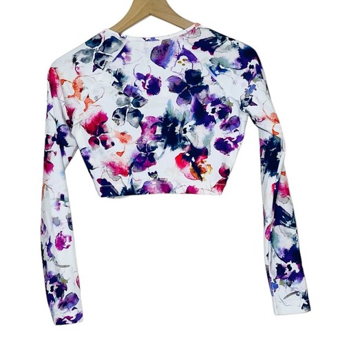 Protector contra erupciones recortadas floral acuarela Athleta manga larga cintura torcida talla pequeña - Imagen 3 de 5