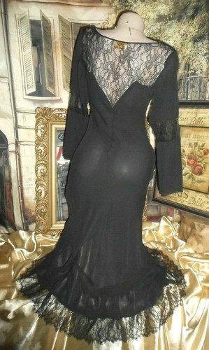 S P Victoria's Secret Silk Gown Dress Long Black Chiffon Lace BackTrain 3/4 Slv - Picture 3 of 8
