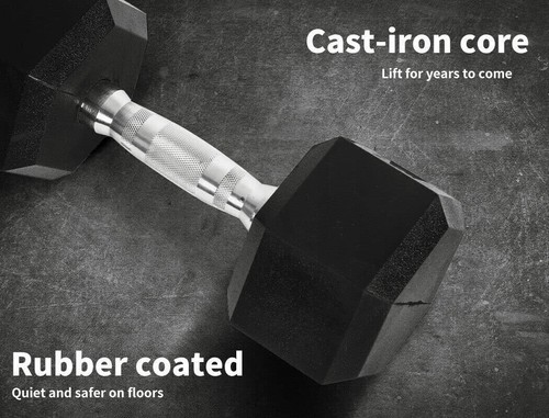 Black Rubber Coated Hex Dumbbell 15kg Home Gym Exercise Weight Fitness Training - Picture 7 of 10
