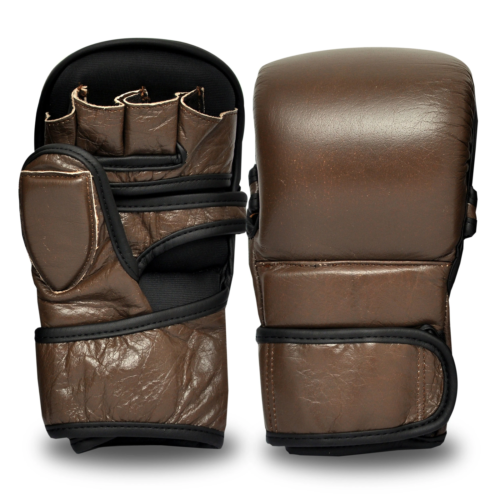 Brown Vintage MMA Sparring Gloves - Genuine Leather - Picture 1 of 7