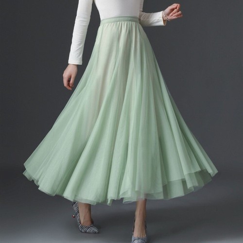 Lady Bohemia Mesh Midi Skirt A-line Layered Beach Half Dress Dance Costume Skirt - Photo 9/28