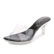 Women's Clear Slipper High Mid Heel Sandals PVC Peep Toe Shoes Slide Mule Casual