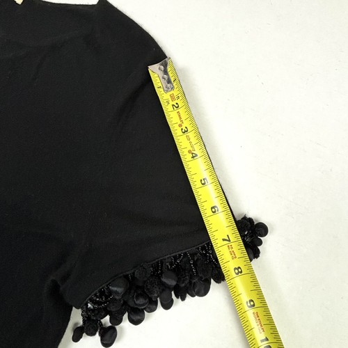 Maglione Naeem Khan 100% fine cashmere donna XL scollo a V nero con perline pom usato in ottime condizioni - Foto 6 di 11
