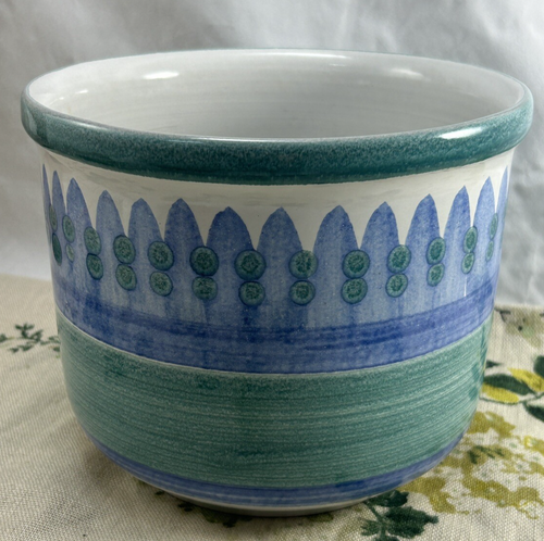 VINTAGE PORTA CELI Spain large blue/green pottery planter pot cache pot 16cm - Picture 1 of 9