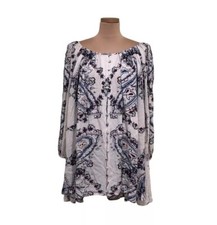 Free People Mini Dress Size Large Ivory Paisley Print Puff Sleeve