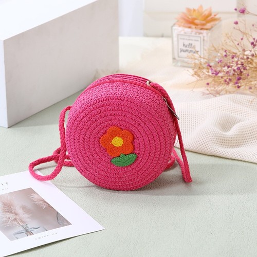 Zipper Summer Beach Shoulder Bag Round Kids Coin Purse Fashion Woven Bag - Picture 21 of 22