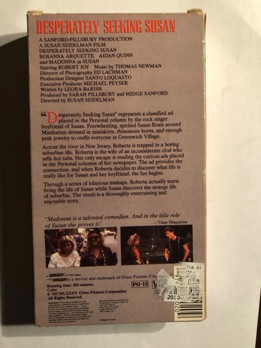 Desperately Seeking Susan VHS Madonna, Rosanne Arquette - Picture 2 of 2