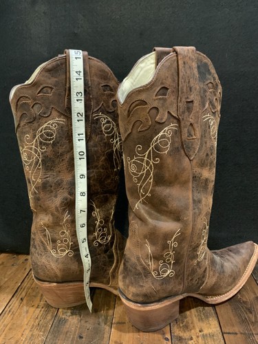 JB Dillon Women's Cowboy Boots Brown JBW2300 Genuine Leather Snip Toe Sz-9B - Picture 2 of 4