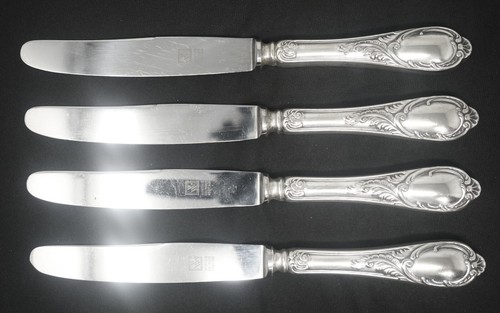 Juego de 4 cuchillos de cena de placa plateada Wirths WIF27 Rostfrei Solingen Alemania 8,5"