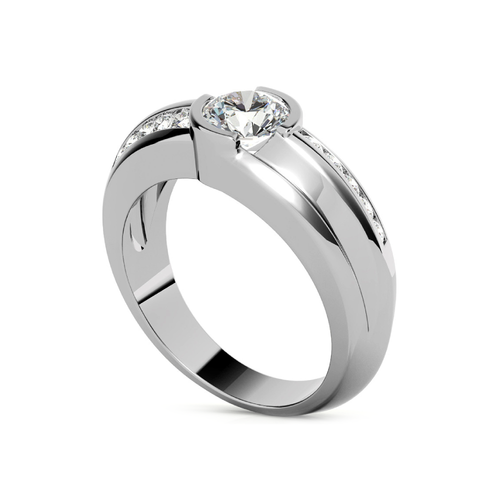 Anello di fidanzamento da uomo in oro bianco 18 carati fascia 8 mm 1,05 ct di... - Foto 5 di 12