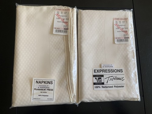 8 Visa Milliken Expressions VTG Checkered Texturized Ivory Napkins NWT