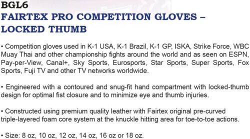 FAIRTEX MUAY THAI KICK BOXING GLOVES BGL6 WHITE BLACK RED COLOR SPARRING PRO - Picture 5 of 5