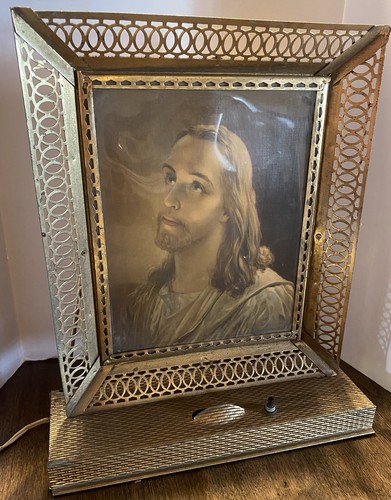 VINTAGE 1940'S HEAD OF CHRIST JESUS LITHO PRINT LIGHT GOLD FRAME - Picture 2 of 15