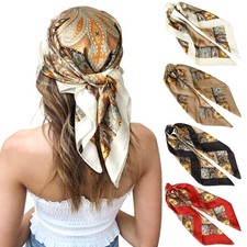 27 Inches Silk Feeling Square Head Scarf - 4 Pcs Satin Square Head Scarves fo...