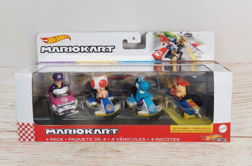 Hot Wheels Mario Kart 4 Pack WALUIGI TOAD Blue YOSHI DIDDY KONG Mach 8 GXX98 - Picture 1 of 8