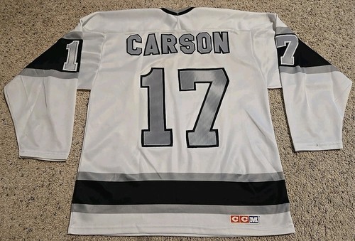 VTG Mens M CCM NHL LA Los Angeles Kings Jimmy Carson 17 White Sewn Hockey Jersey - Picture 9 of 13