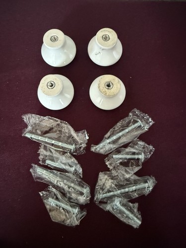 4 tiradores de cajón de gabinete de porcelana redonda blanca - 1 1/4" baño cocina con tornillos - Imagen 2 de 6