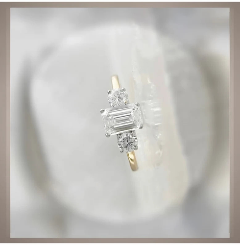 IGI Certified Lab Grown Diamond Wedding Ring Emerald Cut 1.20 CT 14K Yellow Gold - Picture 3 of 11