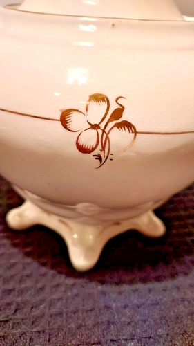 Antique Tea Leaf Pattern 1800's Sugar Bowl 6 Footed, 2 Handles &1 Lid Preowned - Afbeelding 2 van 21