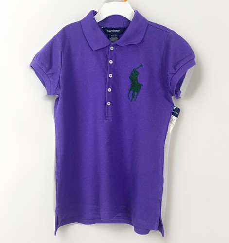 NWT Ralph Lauren Big Girls M (8-10) Beaded Big Pony Mesh Polo Shirt Purple - Picture 1 of 4