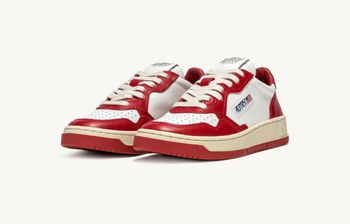 Autry Medalist Leather Low Red White Cream Sneaker Schuhe 42 43 US 10 AULM-WB02 - Picture 2 of 8