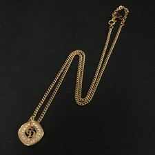 EGA Christian Dior CD Logo Rhinestone Gold Tone Pendant Necklace/6CD0555