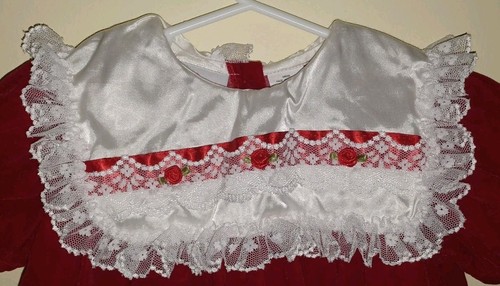 Vintage Weihnachtskleid rotes Samtkleid mit Satinkragen & Rosen Größe 24M - Bild 2 von 6