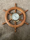 Vintage Ship Time Quartz Wall Clock Ships Wheel Wood Brass 24 1/4 “ Works Great