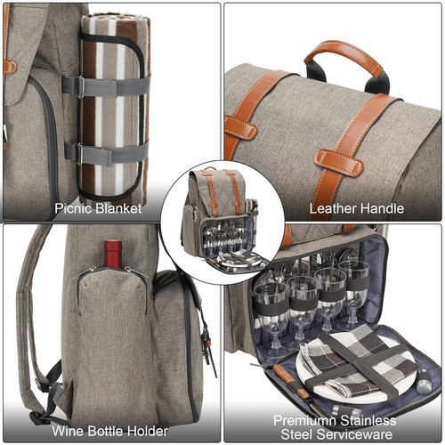 Picnic Backpack for 4 Person with Large Insulated Cooler Bag, Picnic Basket S... - Picture 6 of 8