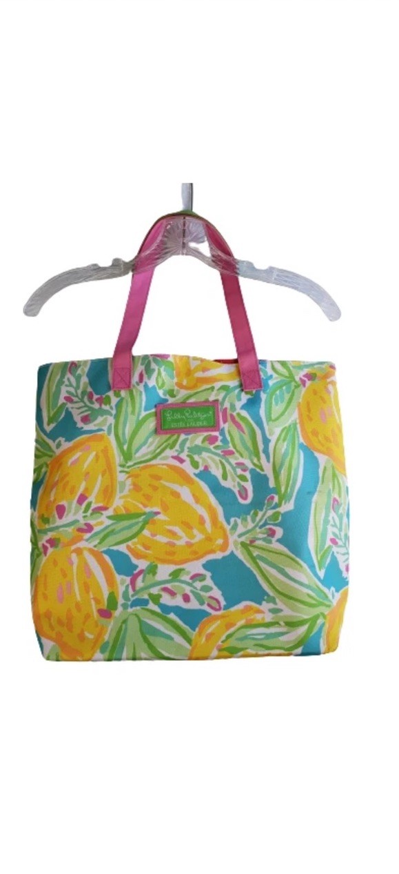 Bolso de Mano Lilly Pulitzer para Estee Lauder Lona Amarillo Limones Playa Compras Nuevo