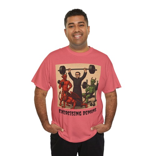 Exercise Your Demons Tee Funny Gym T-Shirt Unisex Priest Horror Unisex Halloween - Picture 45 of 157