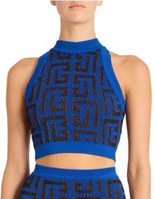 Balmain Pharaon Monogrammed-Knit Top