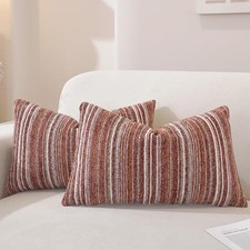 Throw Pillow Covers, Chenille Luxury 20" x 12" Pack of 2 Colorful Wine Red