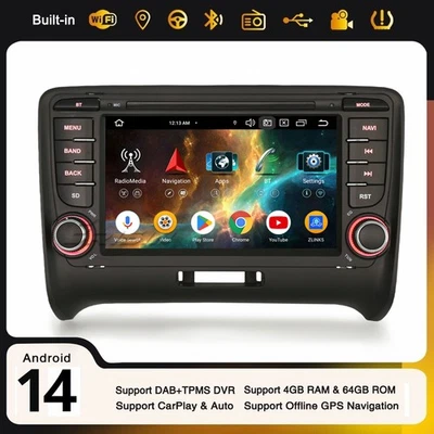 ERISIN 4Go+64Go 8 Cœur Android 14 Autoradio Navi pour Audi TT MK2 USB CarPlay Wifi DAB+