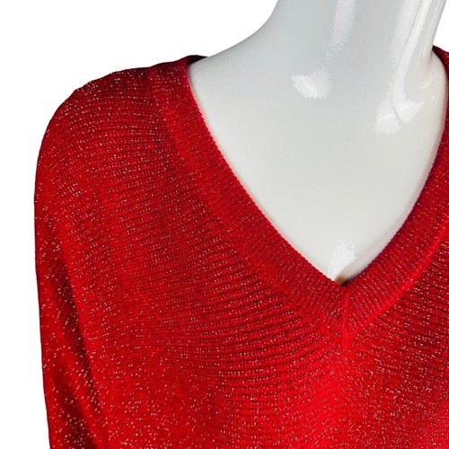 New Ellen Tracy Womans Sz PM Petite Medium Sweater Blouse Shimmer Red Tunic NWT - Picture 2 of 8