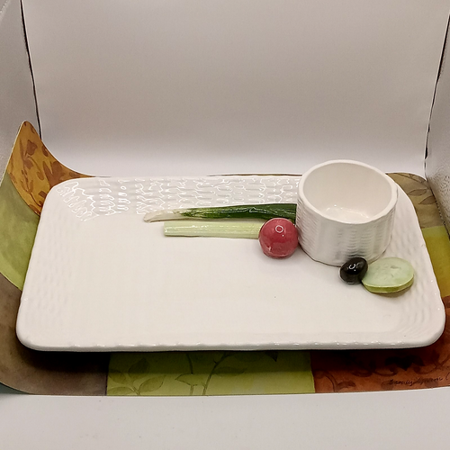 Plato para servir verduras esculpido BRIGGS POTTERY taza de inmersión firmada 12" charcutería - Imagen 1 de 15