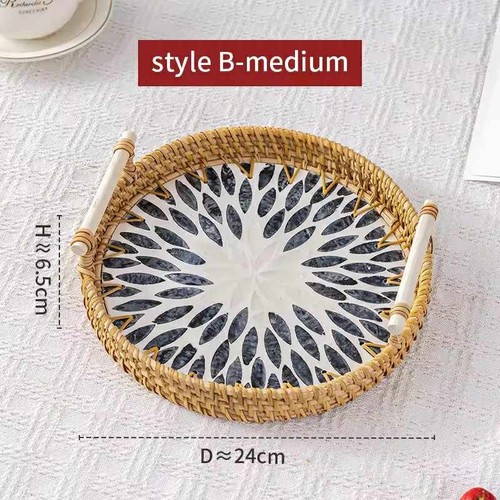 Kitchen & Home Deco - Handmade Rattan Serving Decorative Tray with Handles 24cm - Picture 14 of 14