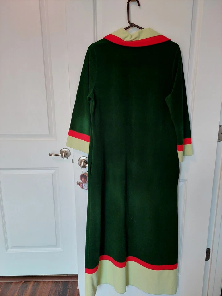 Vintage VANITY FAIR House Coat Robe Sz 14 Green And Red Rare - Image 3 of 4