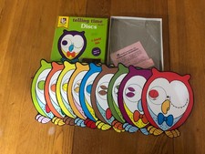 VTG 1977 TELLING TIME LEVEL I DISCS 9 COLORFUL OWLS COMPLETE HOMESCHOOL TOOL USA
