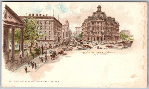Antike Postkarte Broadway Central Post Office Gebäude New York, NY 1890er