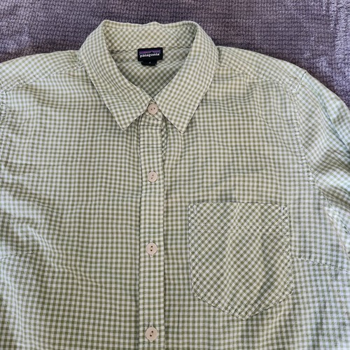 Patagonia Womens Sz 4 Long Sleeve Button Up Organic Cotton,  Green & Wht Checker - Picture 2 of 7