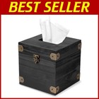 Black Tissue Box Cover - Herringbone Design