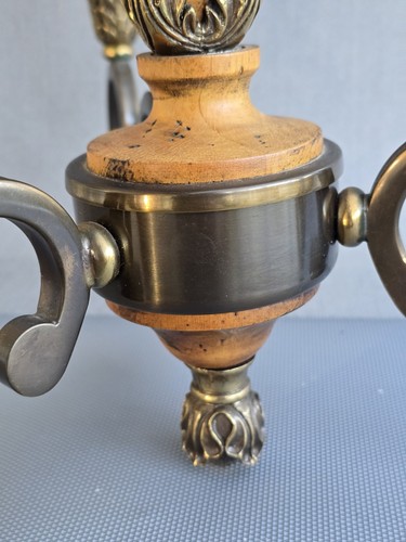 Vintage Wooden & Brass 3 Arm Ceiling Chandelier  - Picture 13 of 18