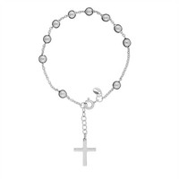 Silverly Sterling Silber Kreuz Rosenkranz Ball Rolo Kette Armband, 18 + 2.5 Cm