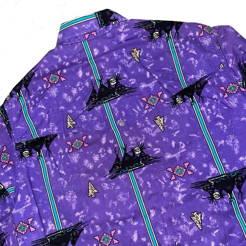 Vtg Wrangler Purple Aztec Brushpopper Teepee Arrowhead LS Western Shirt Large - Picture 12 of 18
